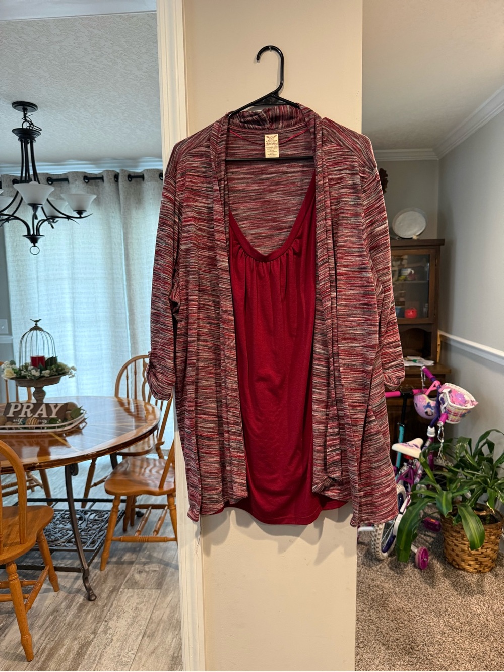 Red Marled Open Front Cardigan with Wine Tank